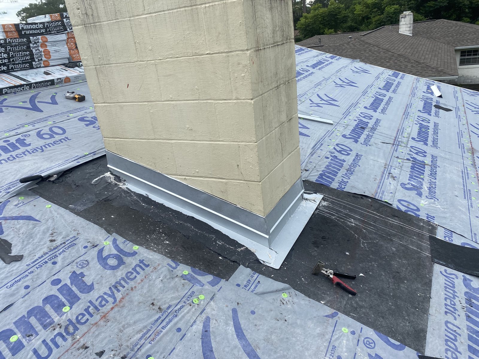 Roof underlayment and flashing detail during installation